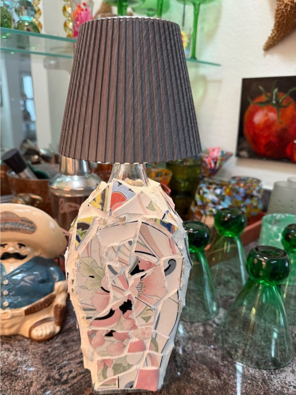 Table Bottle Lamp ~ Cordless ~ Patio ~ Bar ~ Night Light ~ Mosaic Art Glass